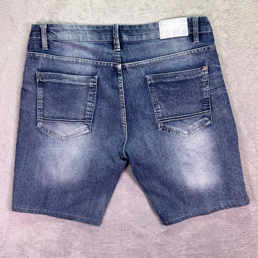 Southpole Mens Slim Denim Shorts Sz 34 Blue Faded Stretch Streetwear Urban
